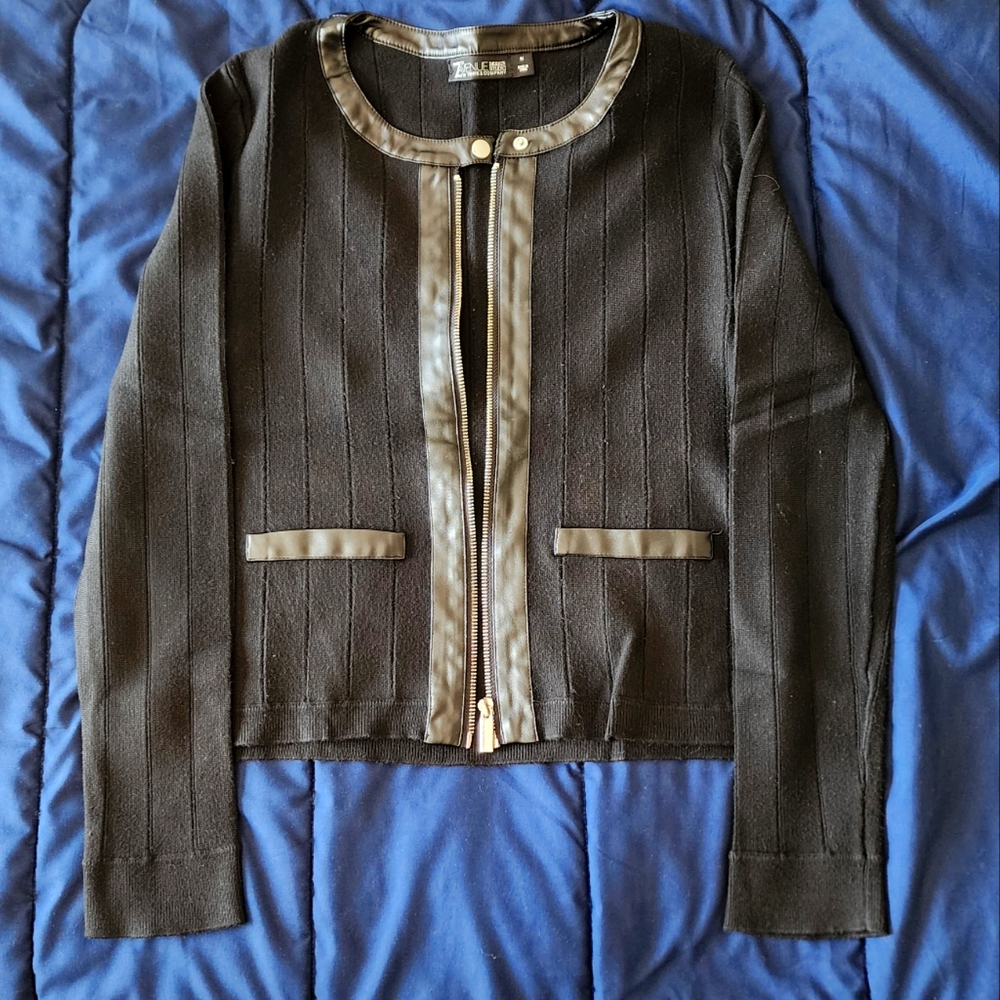 New York & Co. Elegant Black Jacket with Leather Trim